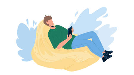 Man Relax On Bean Bag And Playing On Phone Vectorのイラスト素材