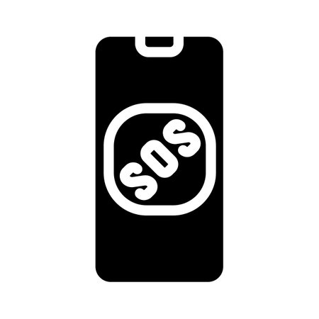 sos button on smartphone screen when neurosis glyph icon vector. sos button on smartphone screen when neurosis sign. isolated contour symbol black illustrationのイラスト素材