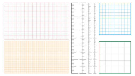 Metric Graph Paper And Corner Ruler Set Vector. Collection Of Measure Paper 1 Mm Millimeter Grid Accented Every Centimeter. Engineer Drafting Technical Project Precise Tool Template Illustrationsのイラスト素材