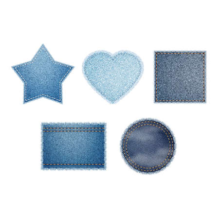 Denim Shapes For Decorating Clothing Set Vector. Collection Of Different Blank Denim Shapes. Star...