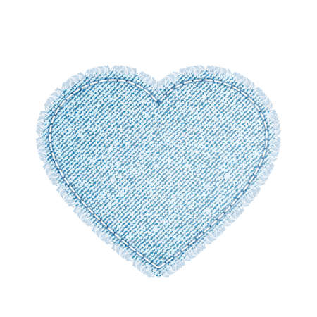 Heart Denim Shape For Decorating Clothing Vector. Blank Fabric Denim Shape In Love Symbol Form For Fix Or Decorate Clothes. Torn Jeans Material Patch Template Realistic 3d Illustrationのイラスト素材