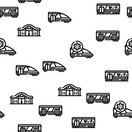 Railroad Transport Vector Seamless Pattern Thin Line Illustrationのイラスト素材