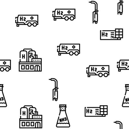 Hydrogen Energy Gas Vector Seamless Pattern Thin Line Illustrationのイラスト素材
