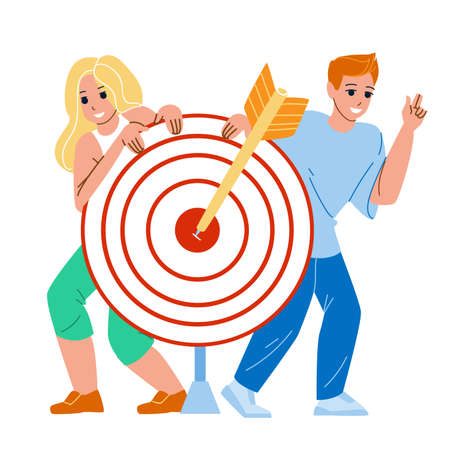 Target Audience People For Selling Product Vector. Teenager Boy And Girl Target Audience And Focus Group For Researching Need And Wish. Characters Business Researchment Flat Cartoon Illustrationのイラスト素材