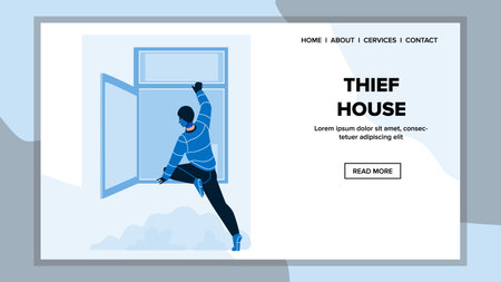 Robber Criminal Man Hacking And Thief House Vector. Burglar Guy In Balaclava Thief House, Breaking And Climbing In Window. Character Robbery Crime Occupation Web Flat Cartoon Illustrationのイラスト素材