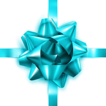 Gift Bow Decorate Box Christmas Present Vector. Elegant Blue Gift Bow For Decorating Xmas Celebration Packaging. Glossy Ribbon New Year Festival Ornament Template Realistic 3d Illustrationのイラスト素材
