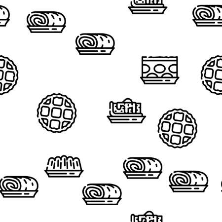 Dessert Delicious Food Vector Seamless Pattern Thin Line Illustrationのイラスト素材