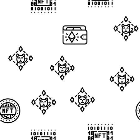 Nft Digital Technology Vector Seamless Pattern Thin Line Illustrationのイラスト素材