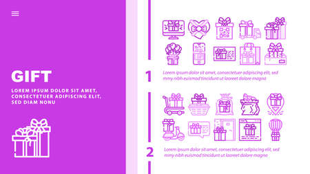 Gift Package Surprise On Holiday Landing Web Page Header Banner Template Vector. Gift Box And Container Packaging, Delivery Service And Carrying, Online Purchase Discount Coupon Present Illustrationのイラスト素材