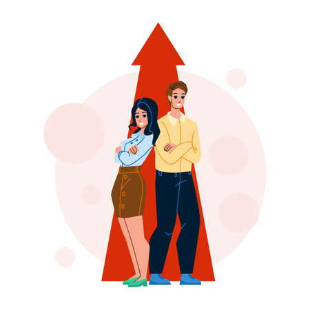 Economic Growth Business Man And Woman Vector. Businessman And Businesswoman Economic Growth And...