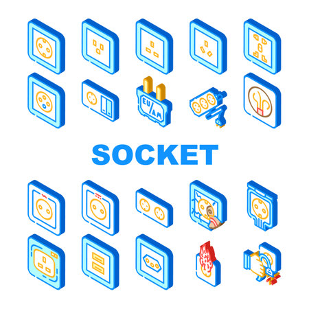 Socket Power Electrical Accessory Icons Set Vectorのイラスト素材
