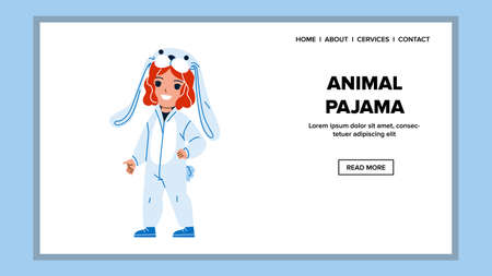 Animal Pajama Wearing Cute Little Girl Vector. Bunny Animal Pajama Wear Preschooler Child. Character Kid In Stylish Clothing For Sleeping Resting Time Web Flat Cartoon Illustrationのイラスト素材