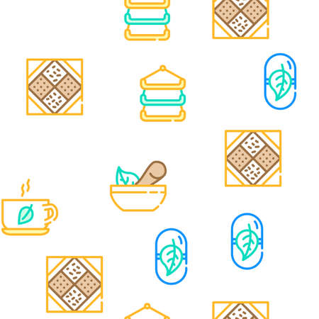 Herbalist Medical Collection Vector Seamless Pattern Color Line Illustrationのイラスト素材