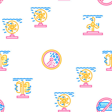 Tidal Power Plant Vector Seamless Pattern Color Line Illustrationのイラスト素材