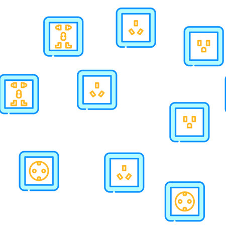 Socket Power Electrical Accessory Vector Seamless Pattern Color Line Illustration