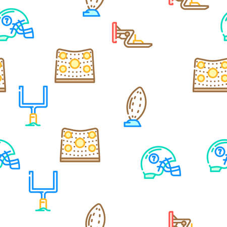 American Football Accessories Vector Seamless Pattern Color Line Illustrationのイラスト素材