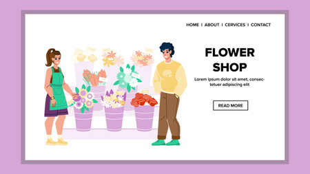 flower shop vector. florist bouquet, business store, retail woman flower shop character. people flat cartoon illustrationのイラスト素材