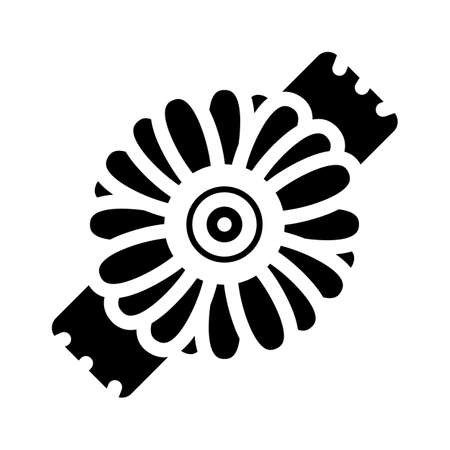 hair pin with chamomile ornament glyph icon vector. hair pin with chamomile ornament sign. isolated symbol illustrationのイラスト素材