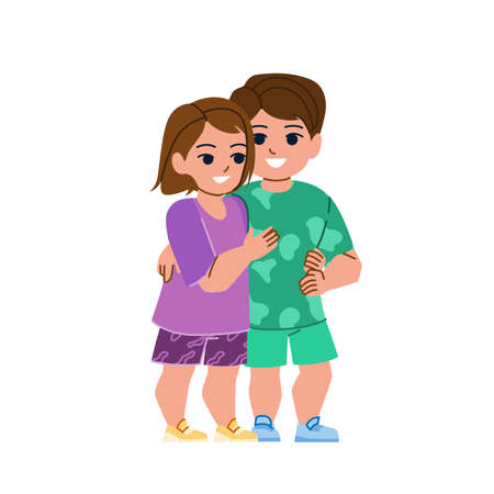 brother and sister vector. child happy girl, hug young siblings, family lifestyle brother and sister character. people flat cartoon illustrationのイラスト素材