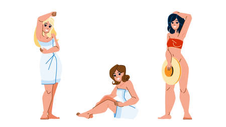 laser hair removal vector. leg armpit bikini, beauty laser body skin, female treatment, spa care laser hair removal character. people flat cartoon illustrationのイラスト素材