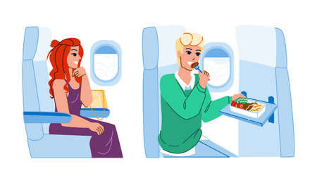 people plane vector. travel flight man woman, airplane trip, business person people plane character. people flat cartoon illustrationのイラスト素材