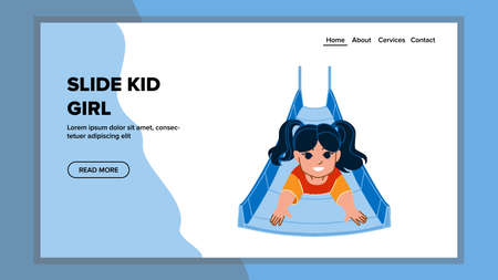 slide kid girl vector. playground park, baby fun, summer kindergarten slide kid girl web flat cartoon illustrationのイラスト素材