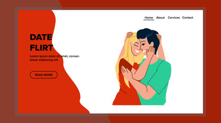date flirt vector. couple happy, woman man love, young girlfriend, boyfriend cafe romantic, relationship date flirt character. people flat cartoon illustrationのイラスト素材