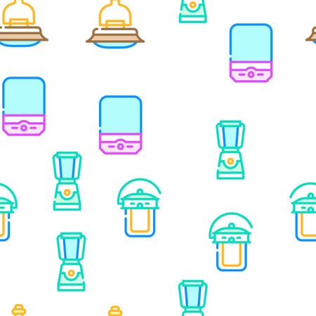 Camp Lamp Lighting Equipment vector seamless pattern thin line illustrationのイラスト素材