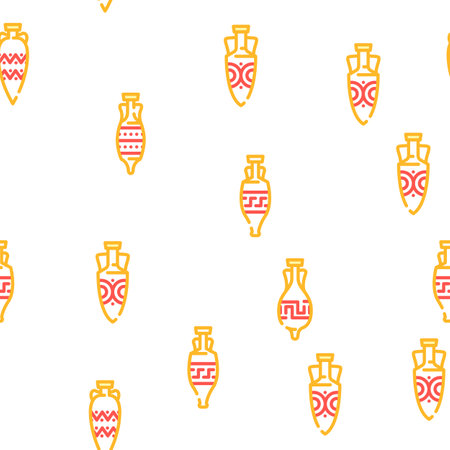 Amphora Antique Earthenware Jar vector seamless pattern thin line illustrationのイラスト素材