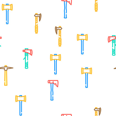 axe hatchet wood blade tool vector seamless pattern thin line illustrationのイラスト素材