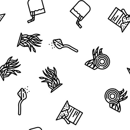 Spirulina Nutrition Ingredient vector seamless pattern thin line illustrationのイラスト素材