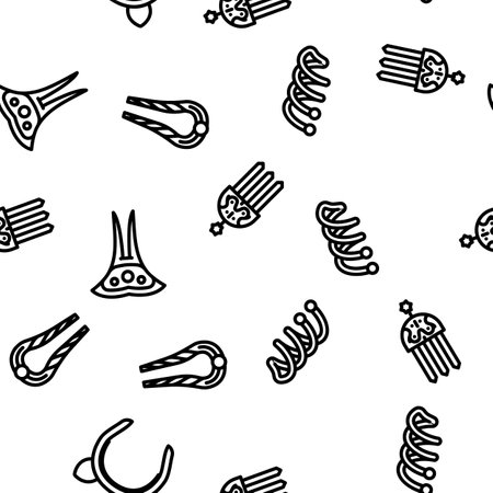 Hair Pin Decorative Accessory vector seamless pattern thin line illustrationのイラスト素材