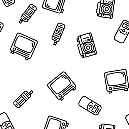 retro gadget vintage techology vector seamless pattern thin line illustrationのイラスト素材