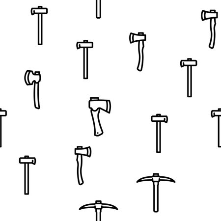 axe hatchet wood blade tool vector seamless pattern thin line illustrationのイラスト素材