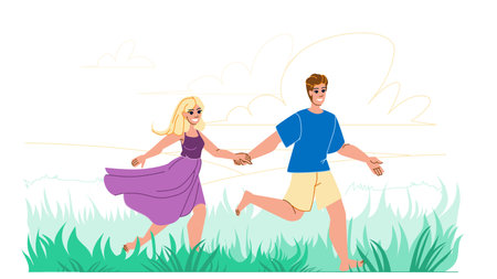 couple nature vector. love man woman, beautiful two, romance together, romantic happy, adult lifestyle, female outdoors couple nature character. people flat cartoon illustrationのイラスト素材