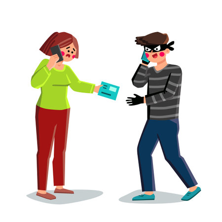 phone frauding vector. smartphone scam, cellphone mobile, technology internet, data crime, hacker cyber phone frauding character. people flat cartoon illustrationのイラスト素材