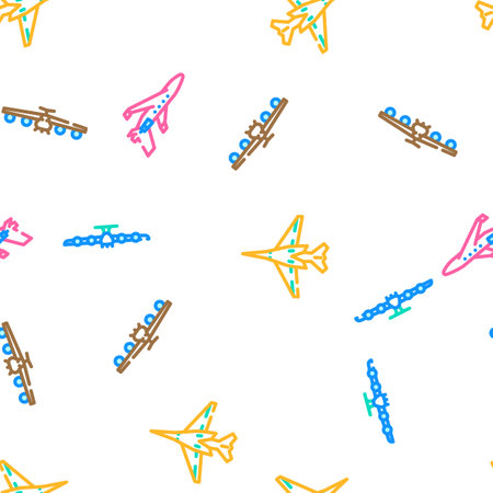 plane flight travel aircraft vector seamless pattern thin line illustrationのイラスト素材