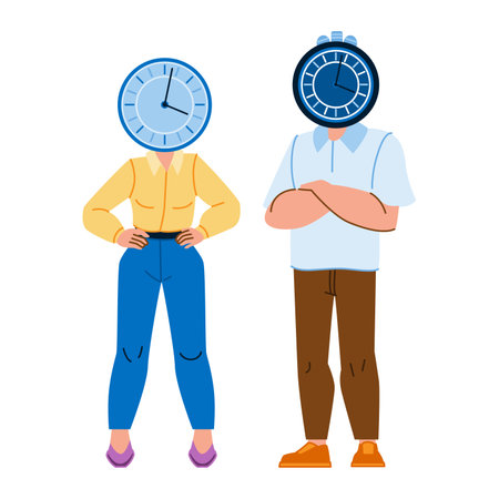 worker time management vector. business work, businessman manager, clock man, job professional, office worker time management character. people flat cartoon illustrationのイラスト素材
