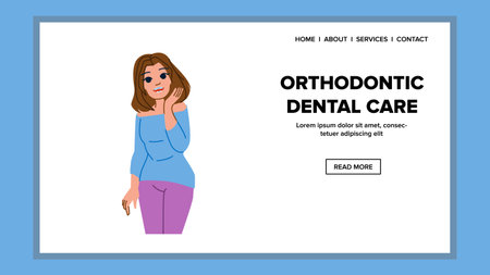 orthodontic dental care vector. dentist, dentistry mouth, hygiene clinic, patient oral health orthodontic dental care web flat cartoon illustrationのイラスト素材
