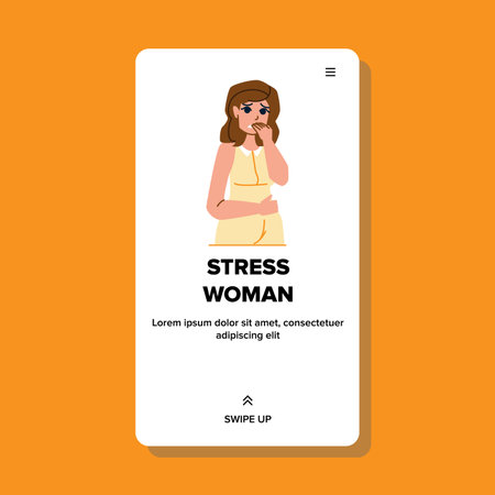 stress woman vector. young girl, pain person, headache female, migraine stress woman web flat cartoon illustrationのイラスト素材