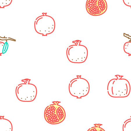 pomegranate fruit nature organic vector seamless patternのイラスト素材