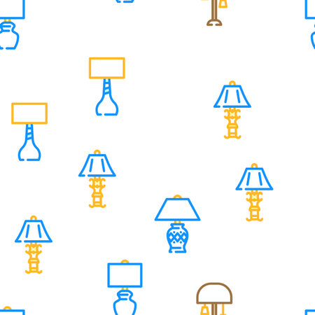 lamp table light home desk vector seamless patternのイラスト素材