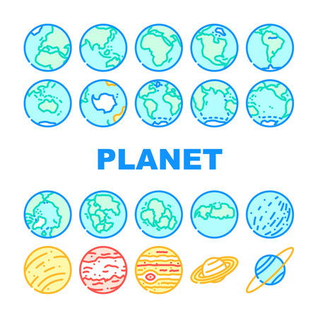 earth world globe planet icons set vectorのイラスト素材