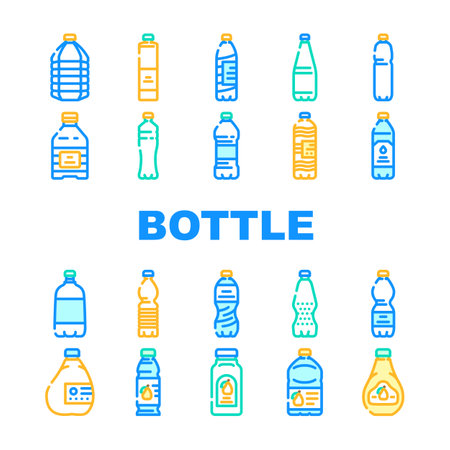bottle plastic water drink icons set vectorのイラスト素材