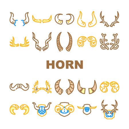 horn animal head wild icons set vectorのイラスト素材