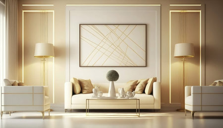 modern cream interior. design 3d, luxury white, room architecture, decoration home, house empty, floor light modern cream interior ai generated illustrationの素材