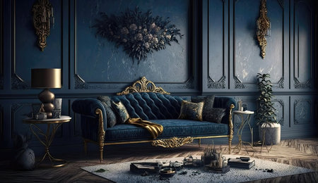 dark interior room. design wall, modern home, furniture style, living decor, mockup background, luxury dark interior room ai generated illustrationの素材