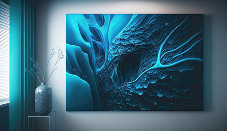 blue interior wall. design room, modern home, decor living, floor contemporary, white blue blue interior wall ai generated illustrationの素材