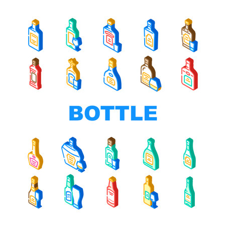 glass bottle alcohol container icons set vectorのイラスト素材