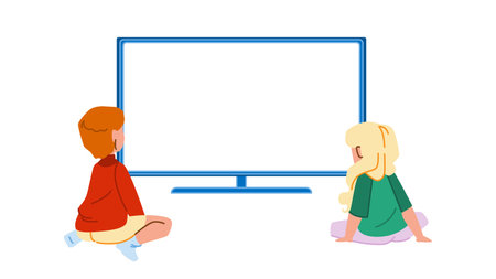 kid watching tv vectorのイラスト素材